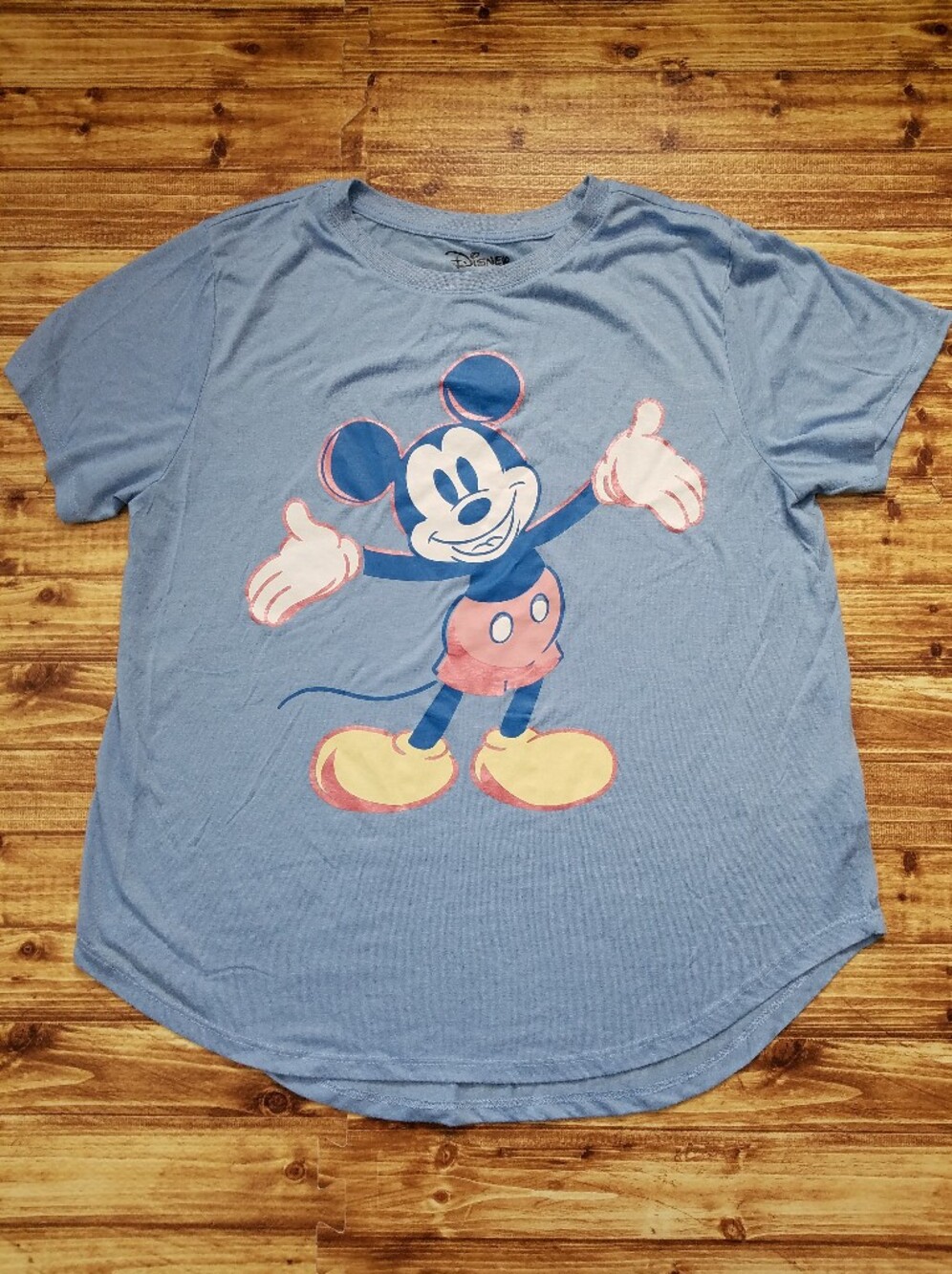 Disney Mickey Mouse Graphic Tee Light Blue Casual Curved Hem Top XXL